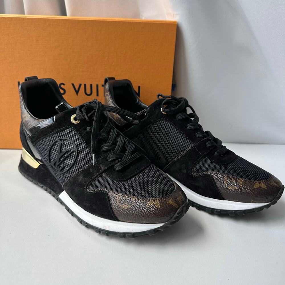 Louis Vuitton (40/US 9.5) Run Away Sneakers Black Monogram Mesh Suede